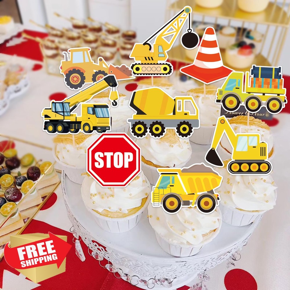 Construction Cupcake Toppers 45 Pcs Dump Truck Excavator