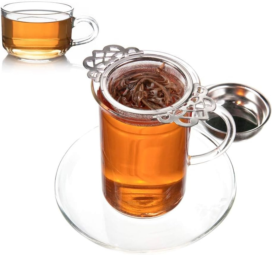 4 Set Tea Strainers with Drip Bowls, Loose Leaf Tea Strainers with Double Winged