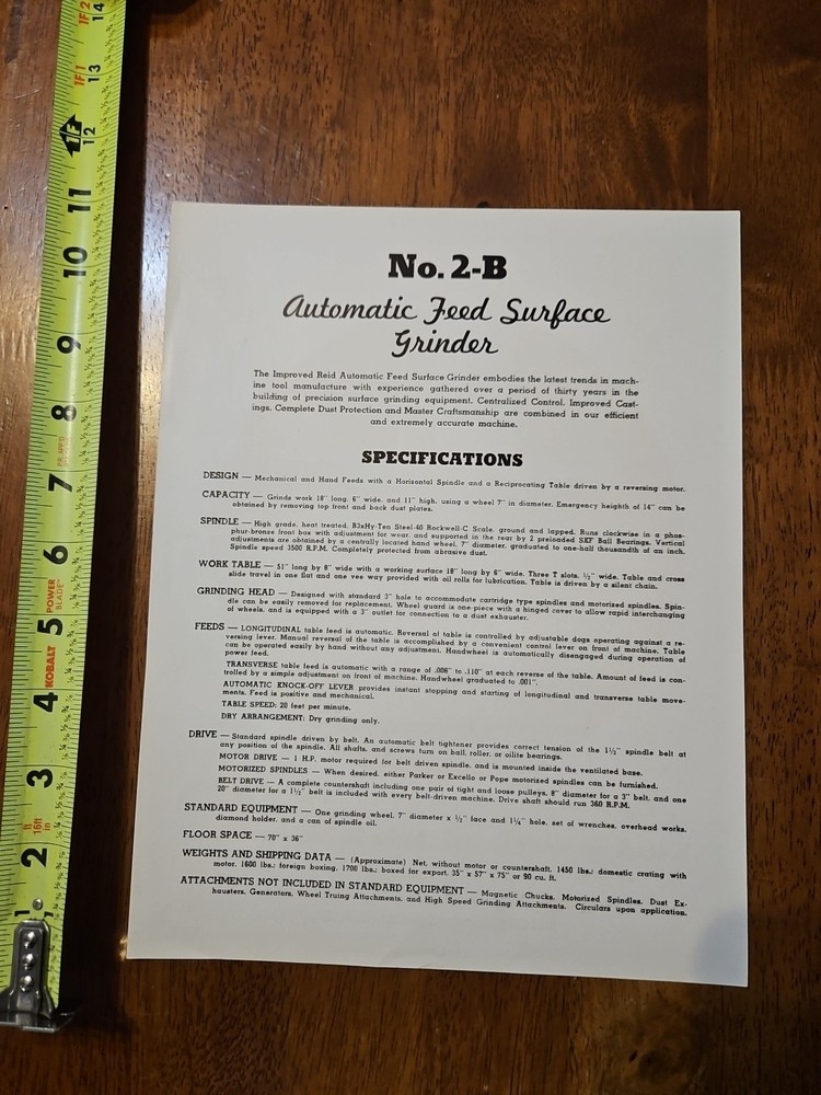 REID PRECISION GRINDERS MODEL 2-B SHEET RED #2