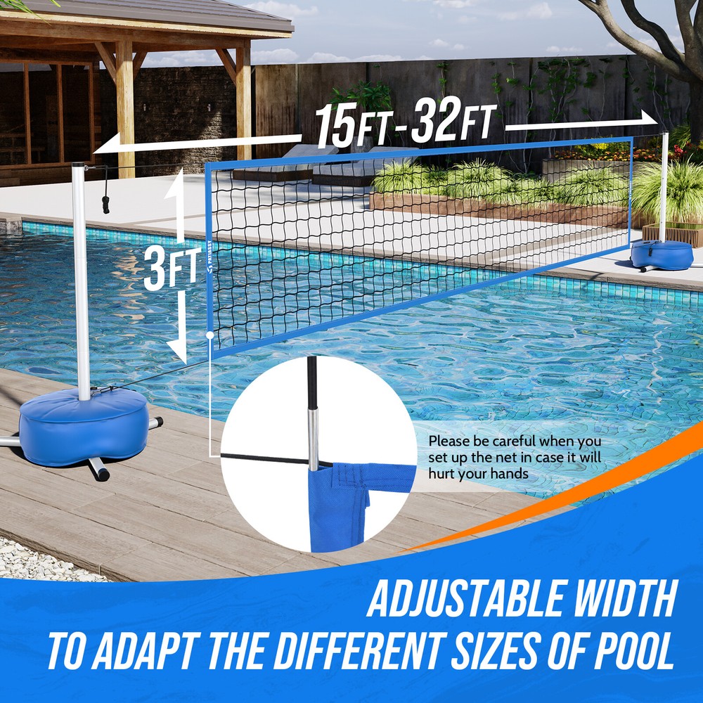 Pool Volleyball Net Set with Weighted Base Adjustable 15ft-32ft Length for Pools