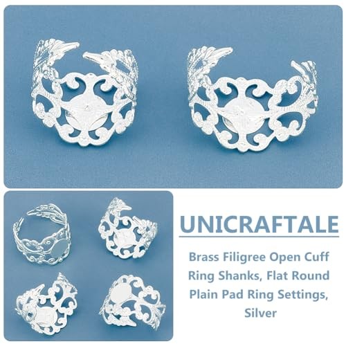 30Pcs DIY Blanks Ring Adjustable Filigree Open Cuff Ring Silver Metal Open