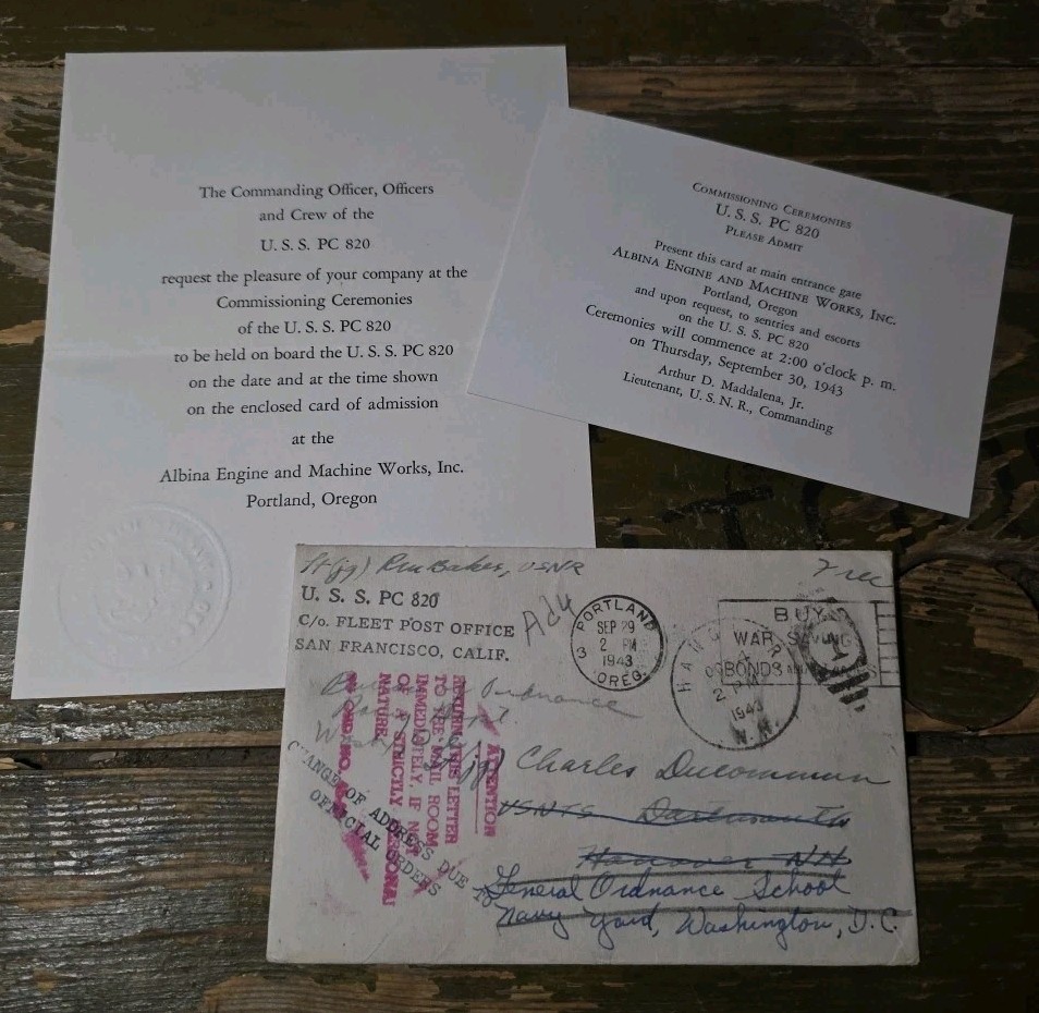 1943 USS PC 820 WW2 Navy Commissioning Invitation World War 2