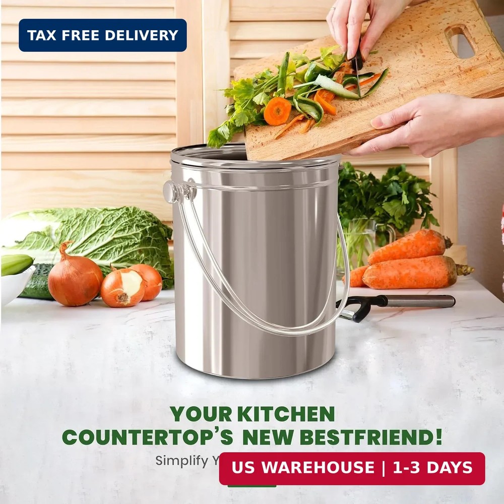 Utopia Kitchen Countertop Compost Bin Kitchen with Charcoal Filter -1.3gallon St
