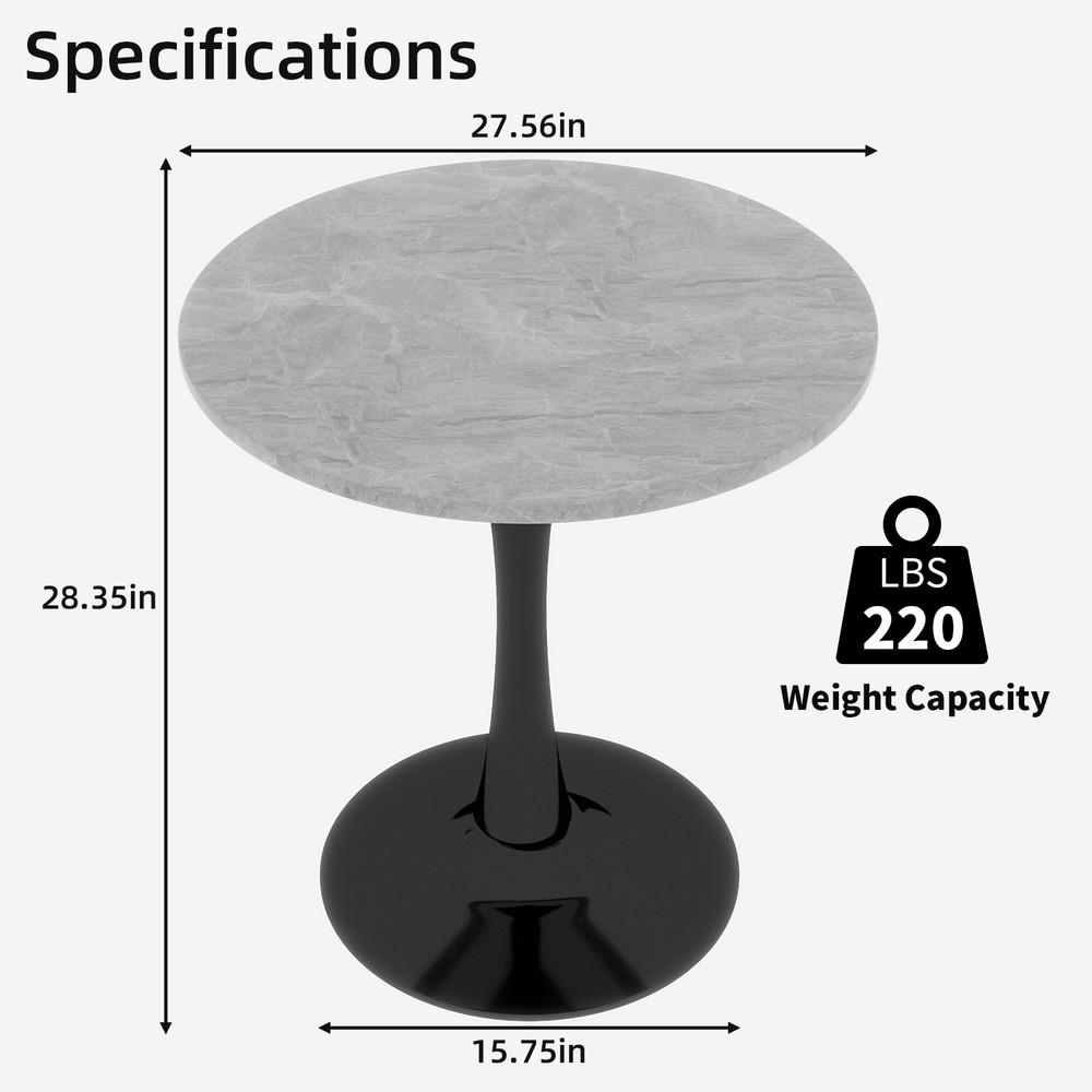 27.6-inch black coffee table, mid-century modern style dining table, accommoda