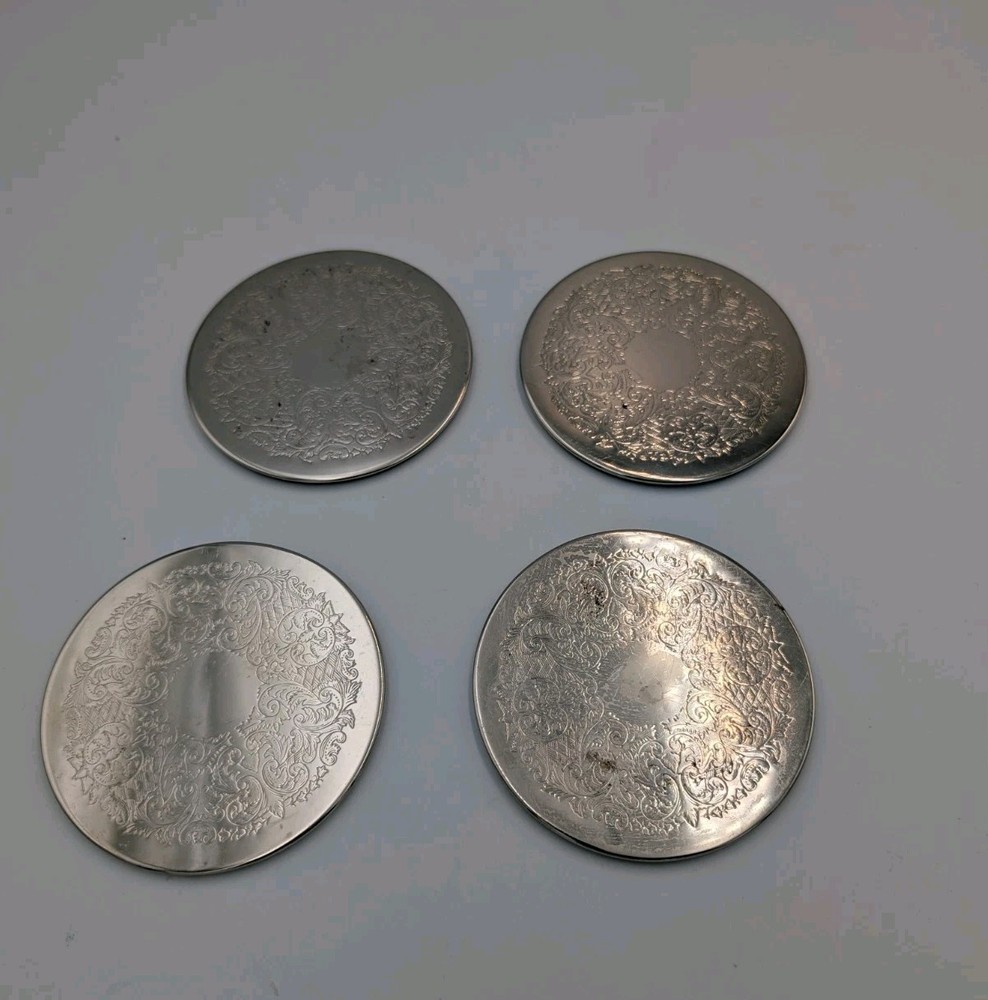 Vintage Set of 4 Silver-Plated Coasters