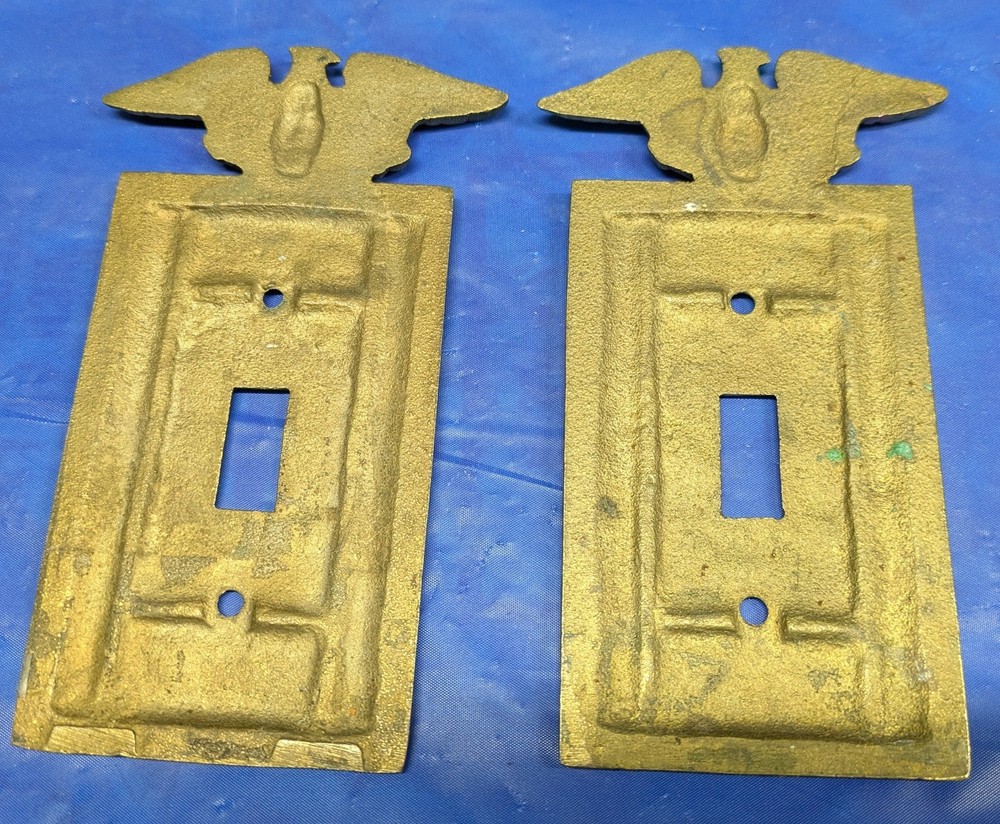 2 Vintage Mid Century Brass Eagle Light Switch Plate Covers