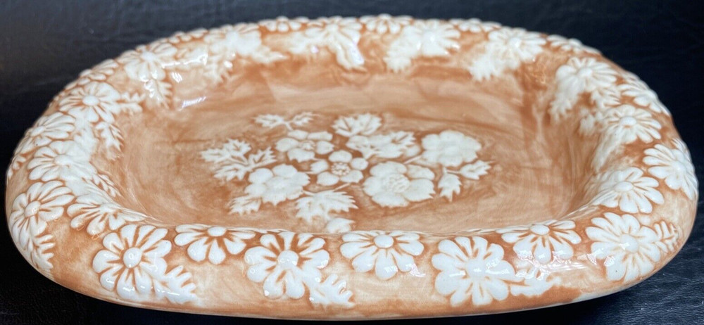 Ceramic Floral Footed Soap Dish Signed Elsa