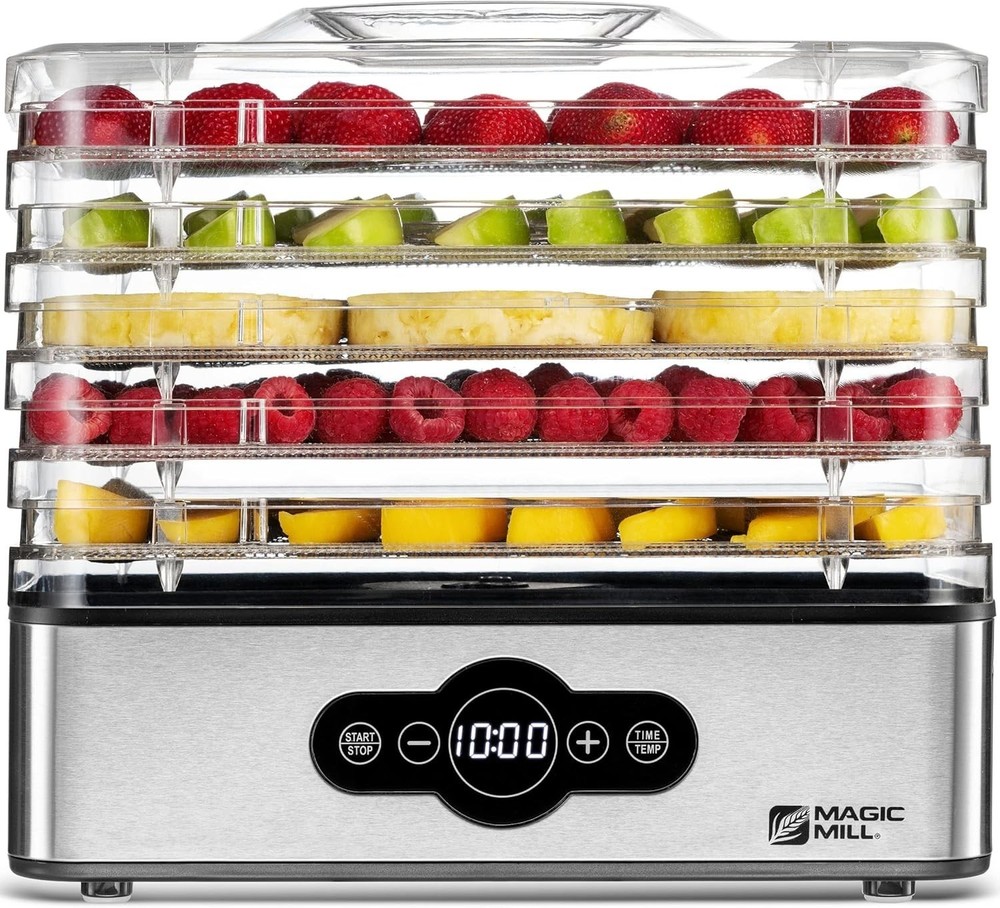 Food Dehydrator Machine 5 Stackable Stainless Steel Trays 48H Digital Adjustable