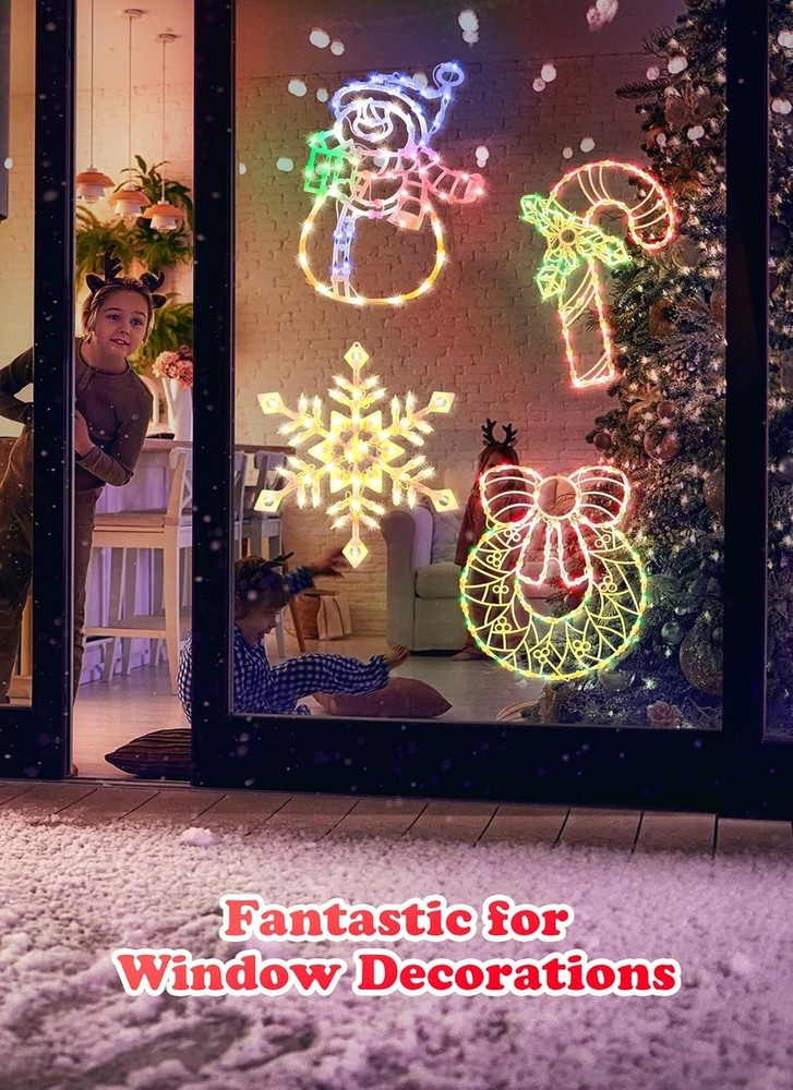 4 Pack Christmas Window Silhouette Lights Decorations, Lighted Wreath, Candy ...