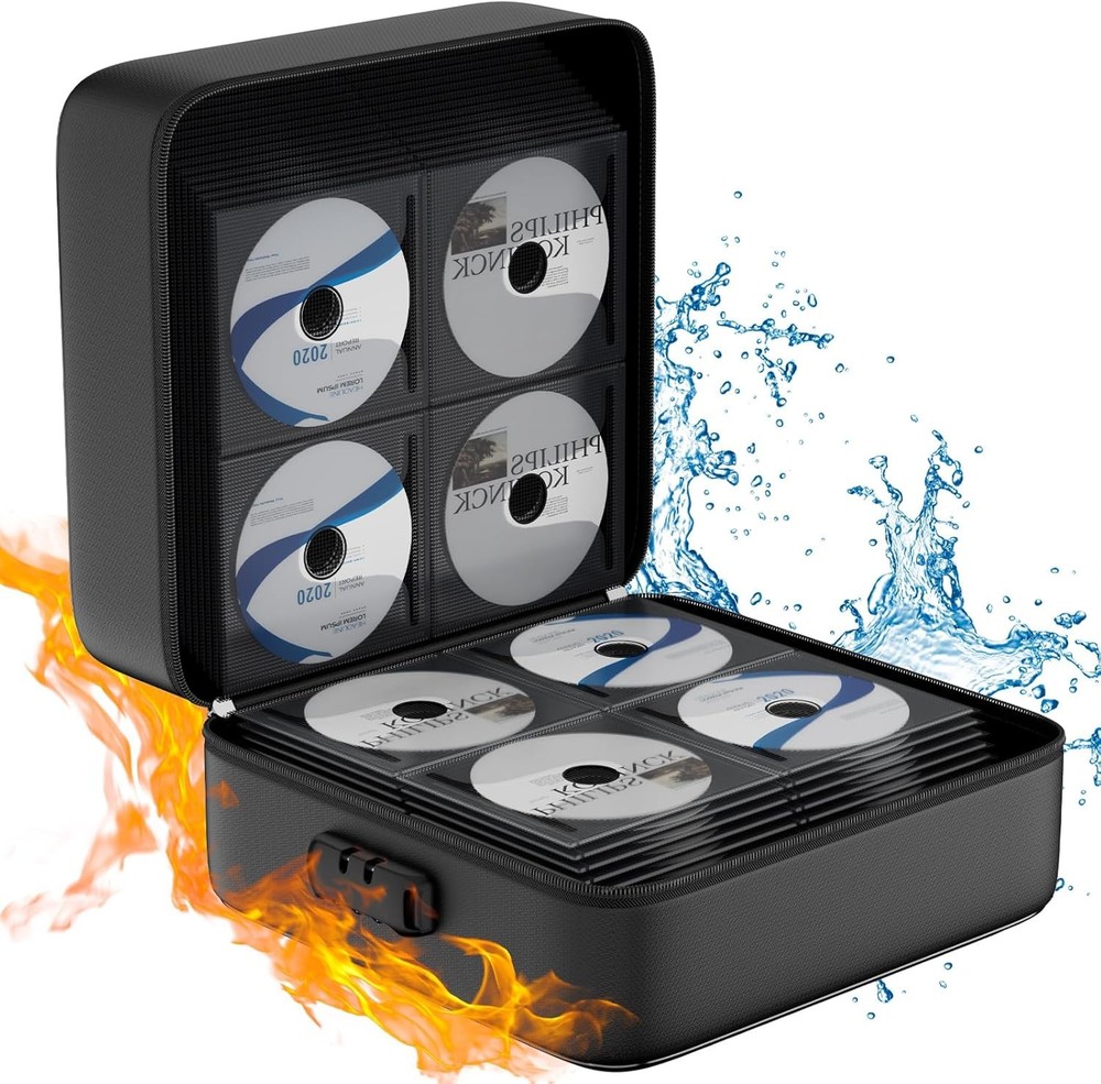 ENGPOW CD/DVD Storage Case with Lock,Fireproof 400 Capacity-with Lock