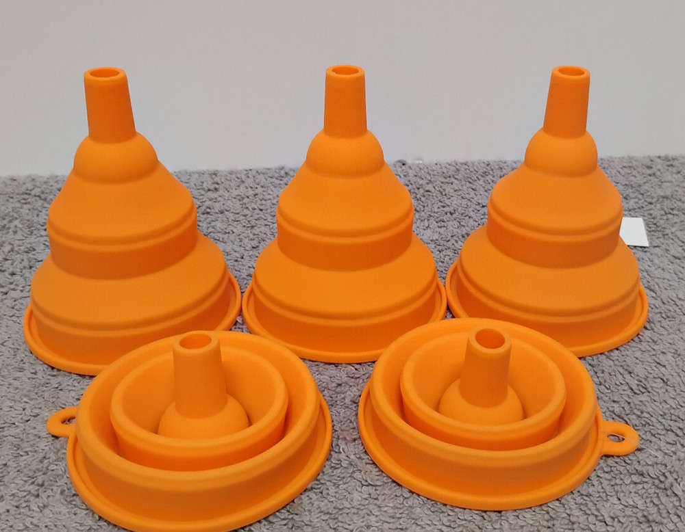 5 New Orange Silicone Extendable & Collapsible Funnels. ( 03 )