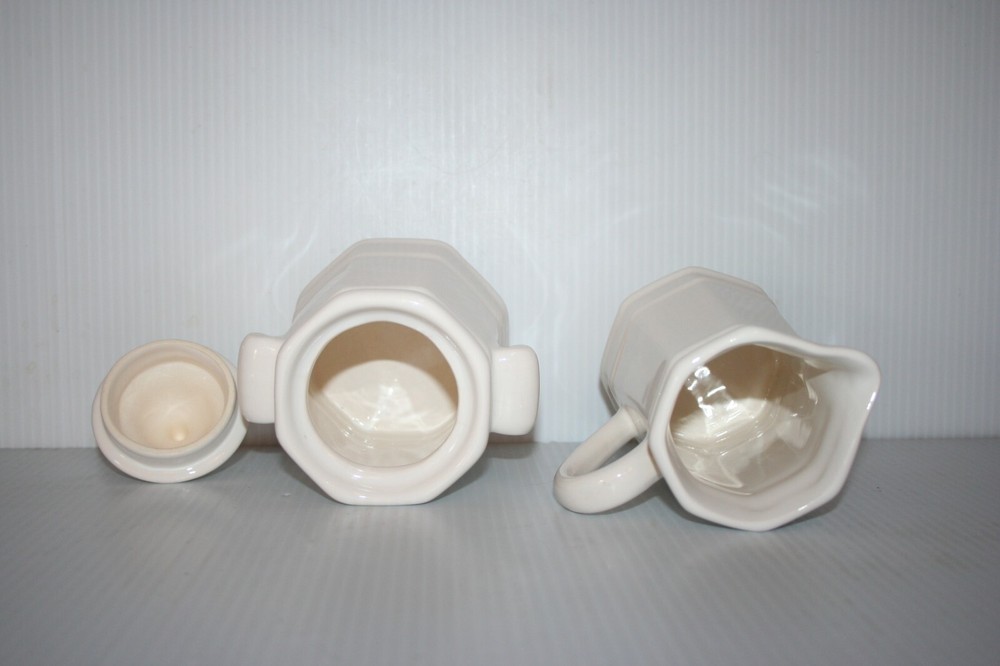 Pfaltzgraf Heritage White Creamer & Sugar Set Lighthouse Style 8 Panel EUC