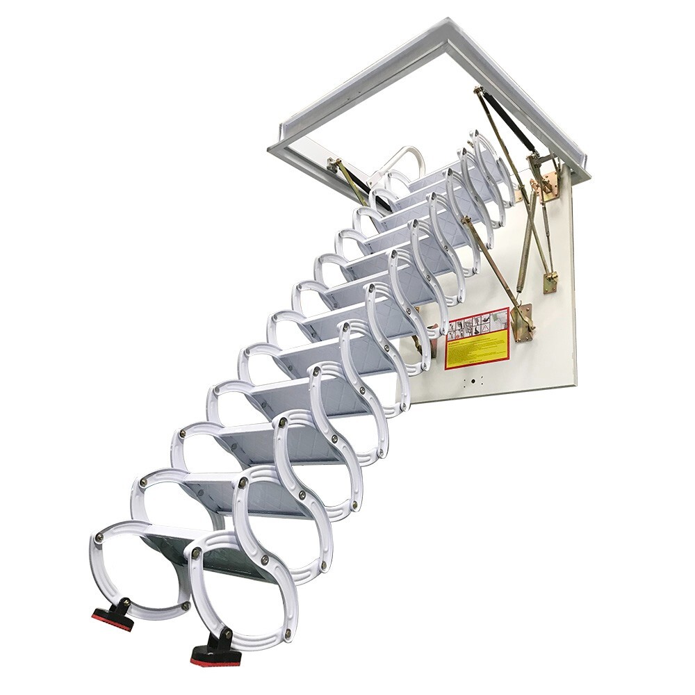 9.84Ft 12 Steps White Attic Pull Down Ceiling Ladder Stairs 31.5'×35.43'' Open