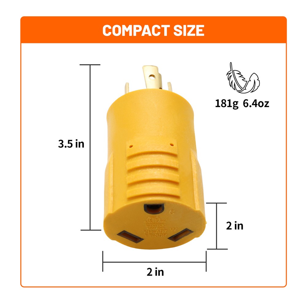 RV Trailer Generator Adapter 30 AMP 4-Prong L14-30P to TT-30R Plug Twist Lock