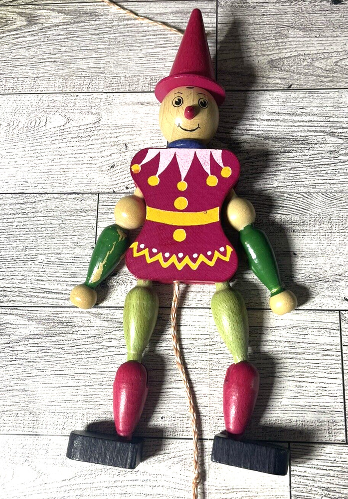 Wooden Jumping Jack Pull String Toy Made in Austria HTF