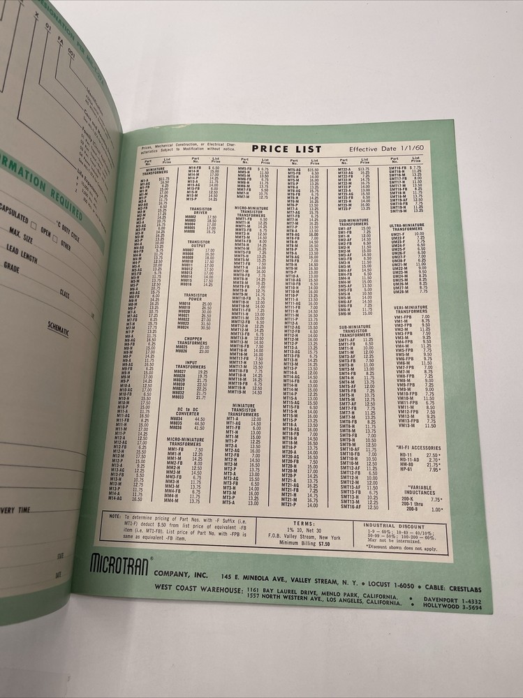 1960 Microtran Miniaturized Transformers Brochure Catalog