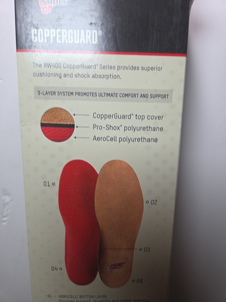 Red Wing CopperGuard Work Orthotics RW400 Womans Size 16 Arch Support Insoles