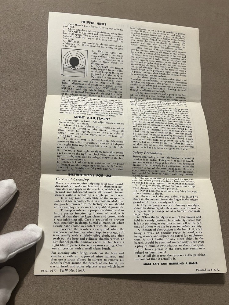 Factory Original Smith & Wesson Model 19 Manual S&W