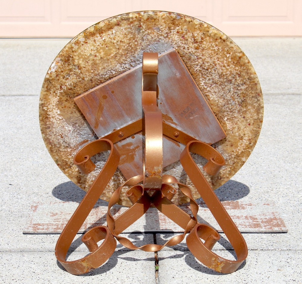 Vintage Agate, Onyx & Abalone Mosaic Side Table with Wrought Iron Base