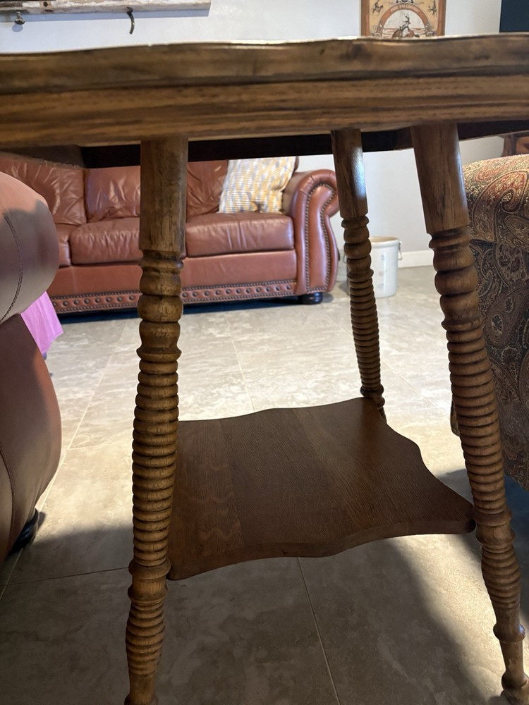 Square Oak Parlor Lamp Table - Antique