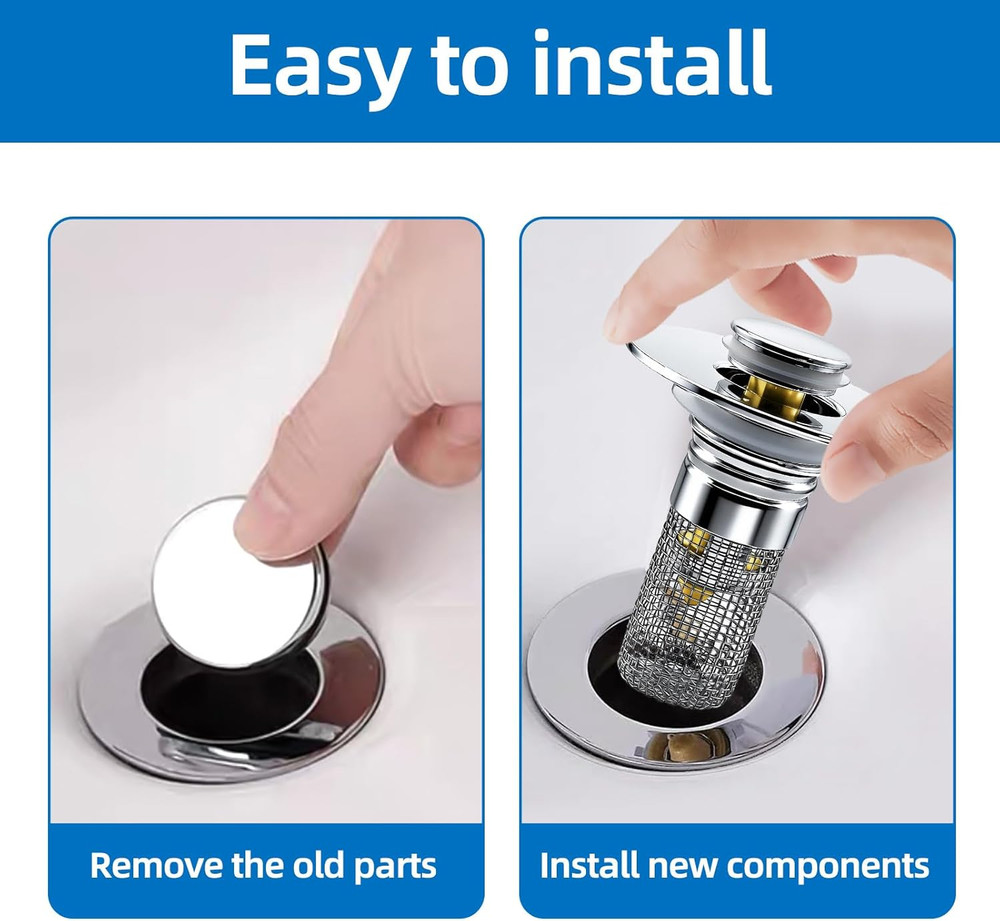 Bathroom Sink Drain Strainer, Pop-Up Sink Drain Strainer with Removable Strainer