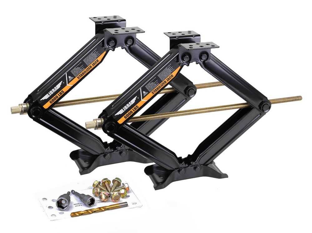 2 LIBRA 6000lb 24" RV Camper Stabilizer Leveling Scissor Jacks w/sockets+screws