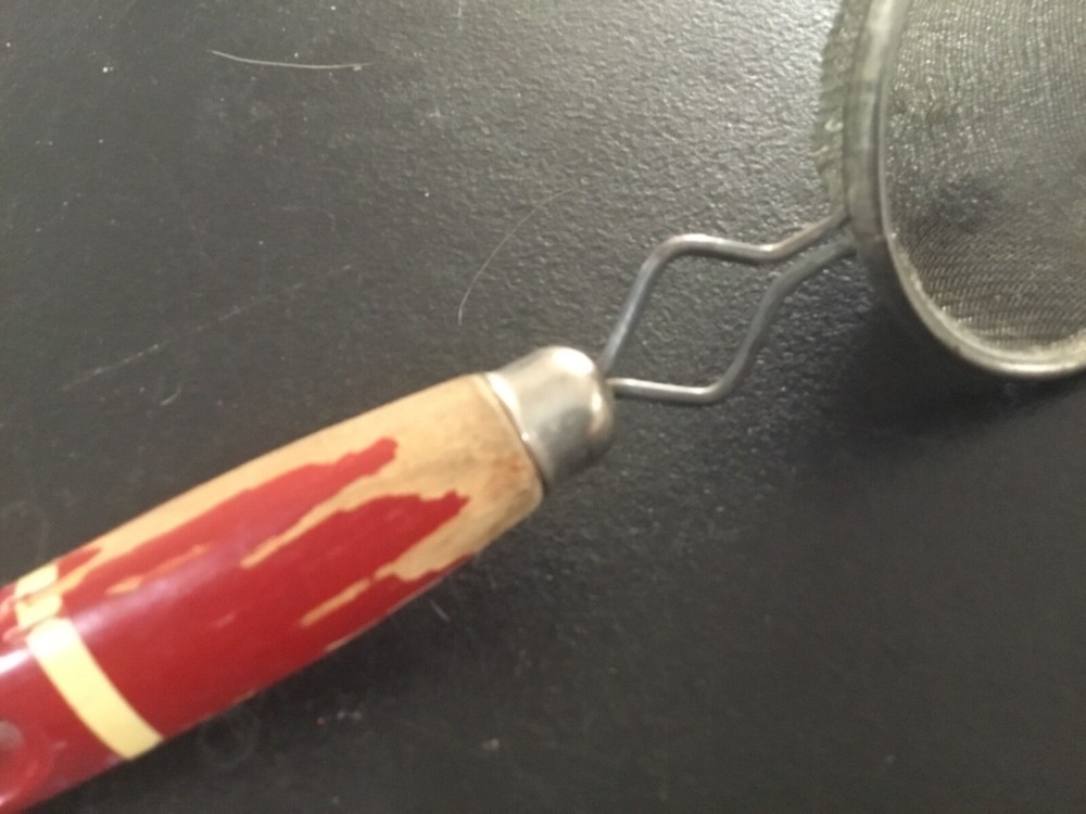 Vintage Red Wood Handled Small Strainer