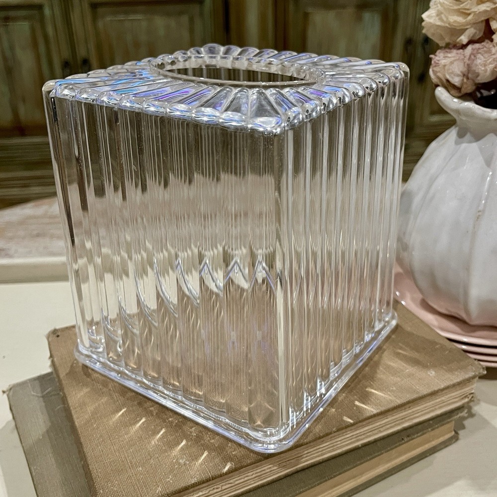 Tissue Box Cover Holder Acrylic Ribbed Clear With Base