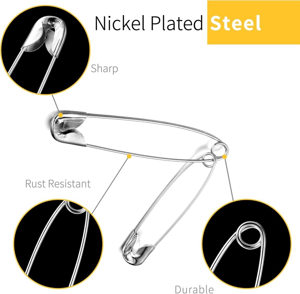 150 Pcs Silver Safety Pins Assorted Sizes Bulk