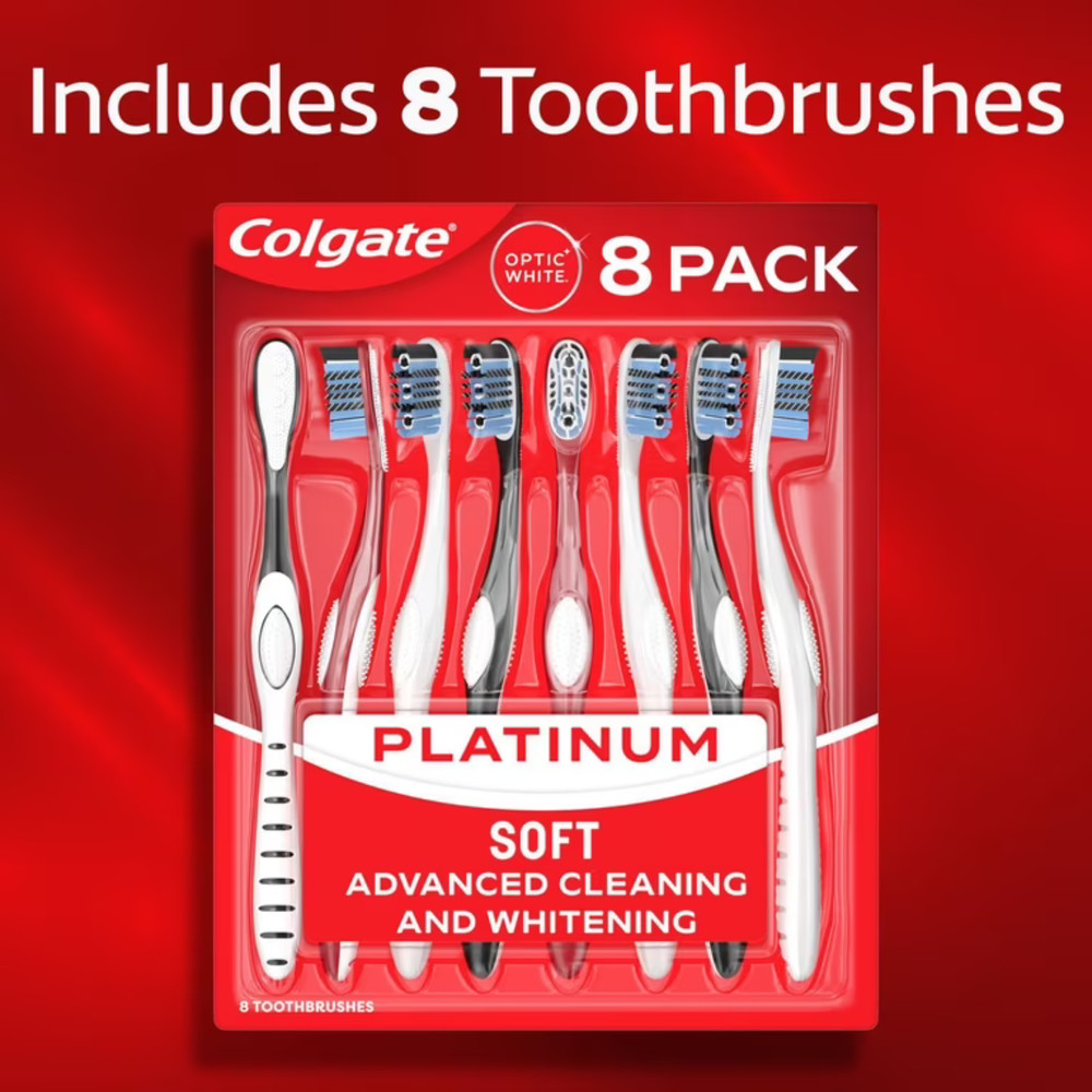 Colgate Optic White Platinum Toothbrushes Soft 8 Pack Advanced Whitening Manual