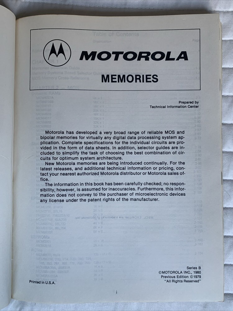 Vintage 1980 MOTOROLA Memory Data Manual