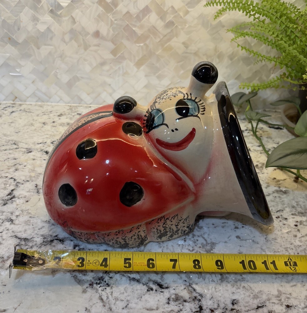 vintage kitschy ceramic handpainted ladybug planter anthropomorphic Plants