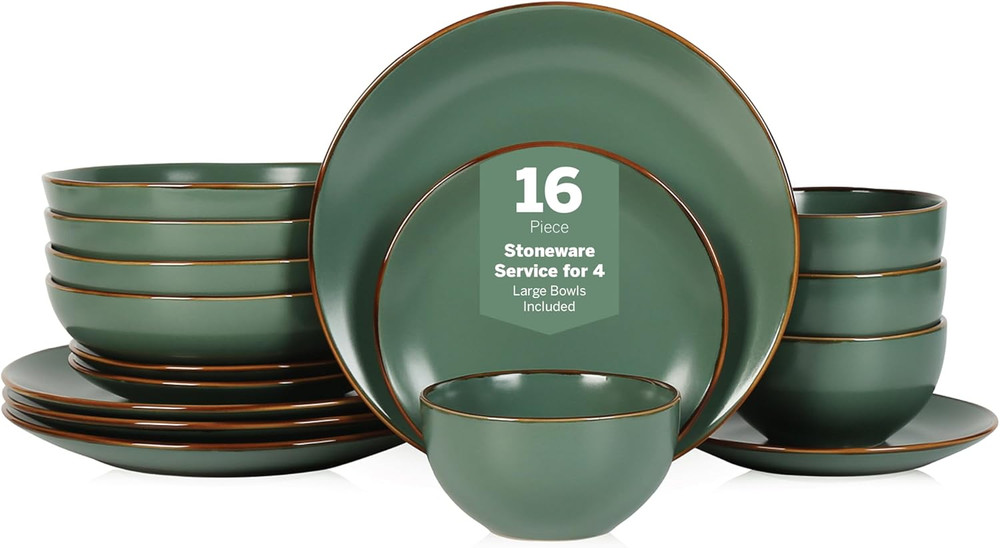 Brasa Modern Stoneware 16 Piece Dinnerware Sets, Plates and Bowls Sets, Dish Set