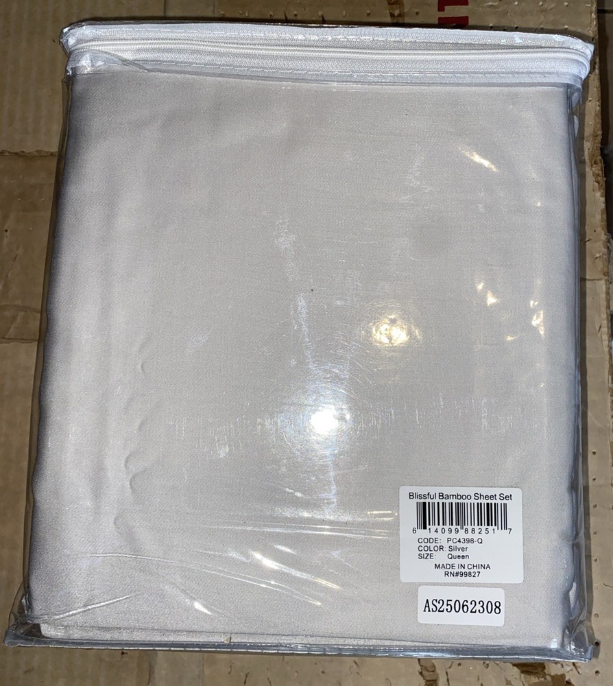 Pine Cone Hill - Blissful Bamboo Sheet Set, Queen - Silver, RT $298