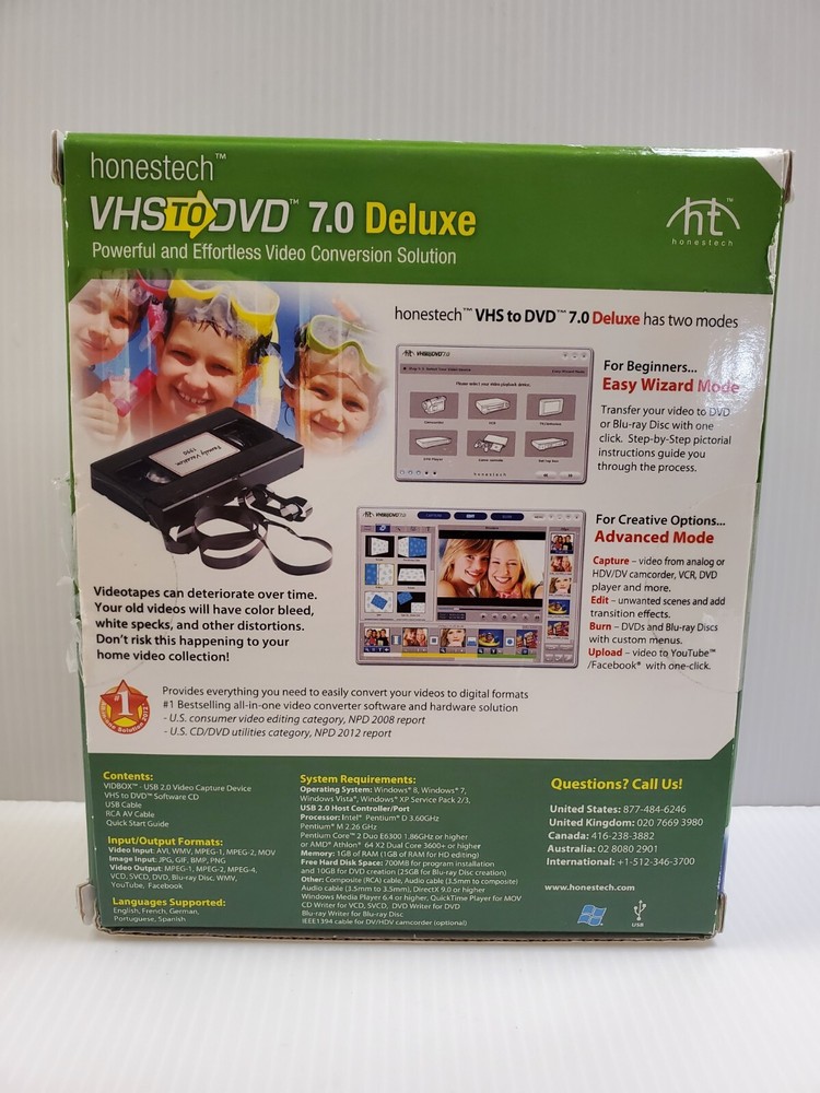 Honestech VHS to DVD 7.0 Deluxe Video Conversion USB Windows OPEN BOX