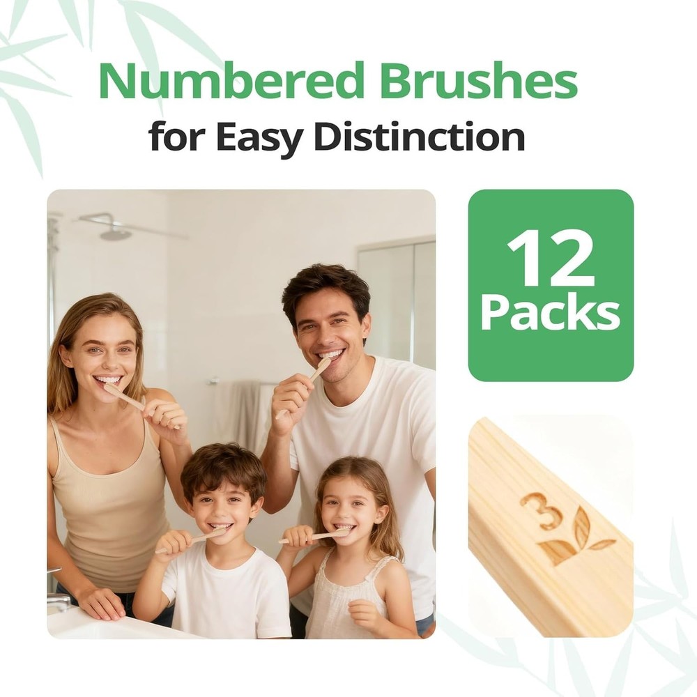 Bamboo Toothbrushes 12 Pack Biodegradable Soft Medium Charcoal Bristles
