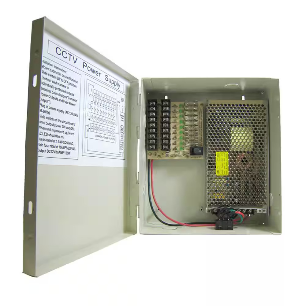 9-Port 12 Amp CCTV Power Supply Box