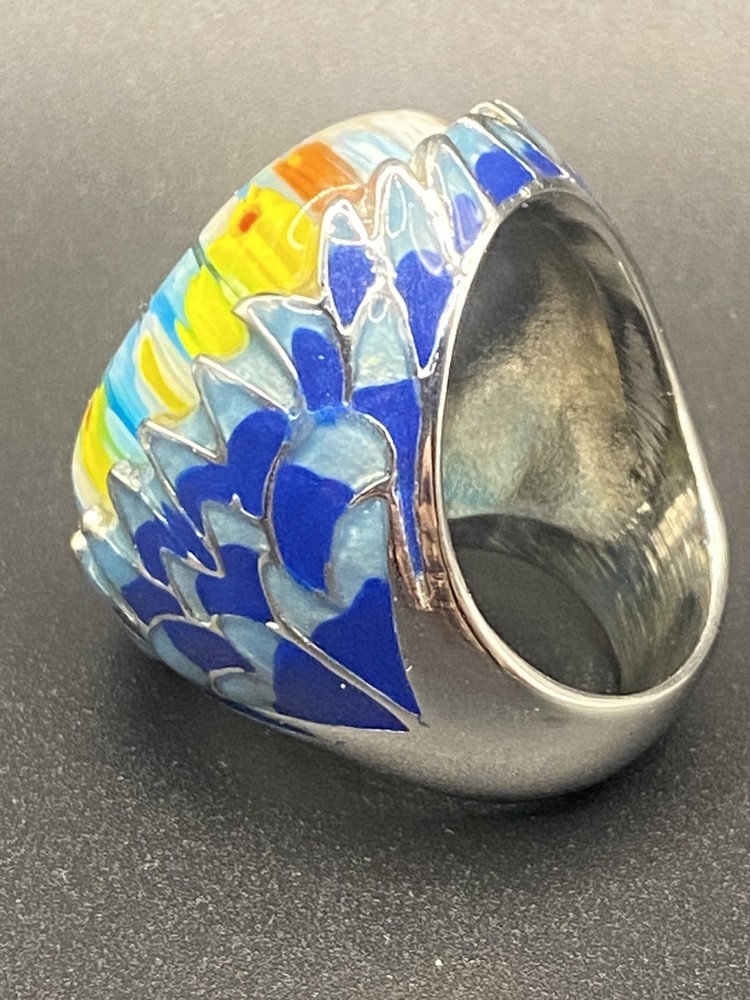 Dome Ring Enamel Millefiori flower statement size 7.5 bold funky chunky solid