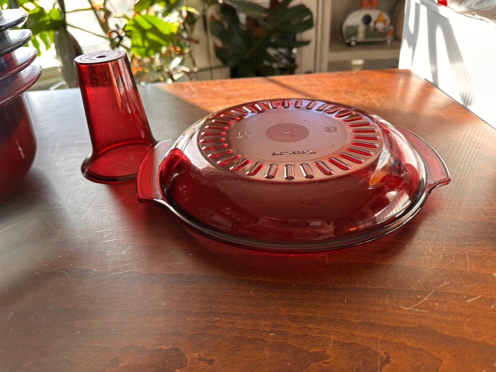 Tupperware 6pc Cranberry Stack Cooker Set ~ 3 Qt Casserole, Strainer, Cone