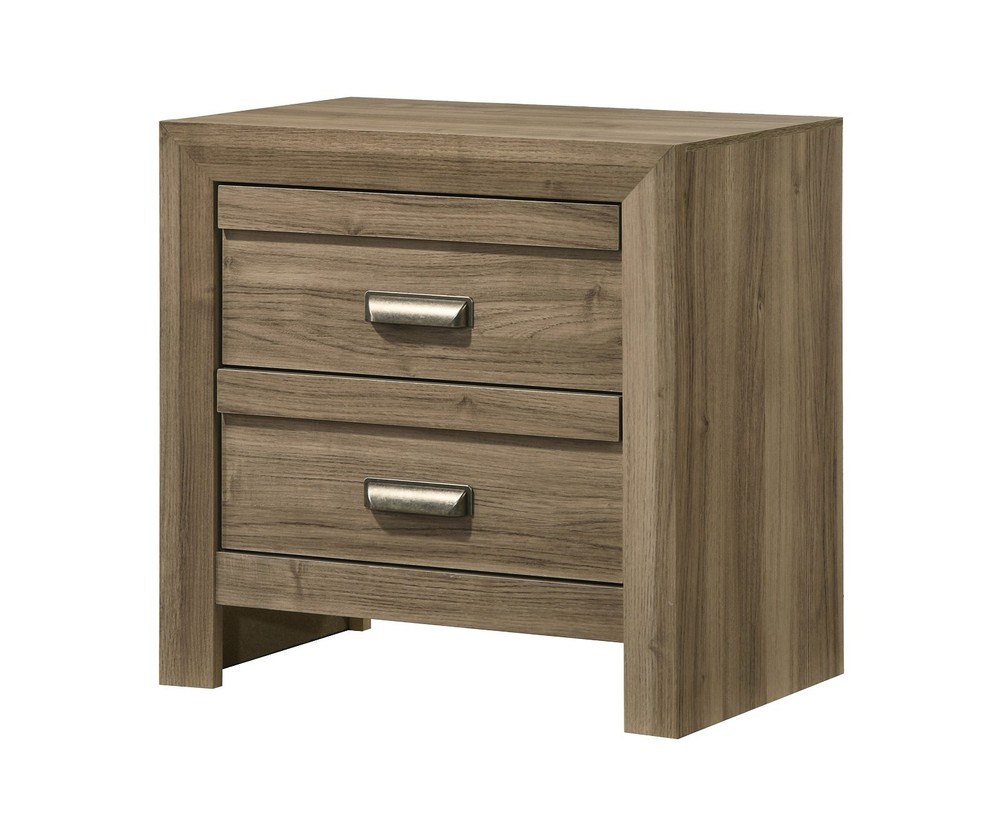 3pc Light Brown King Size Chevron-pattern Panel Bed 2x Nightstand Bedroom Set