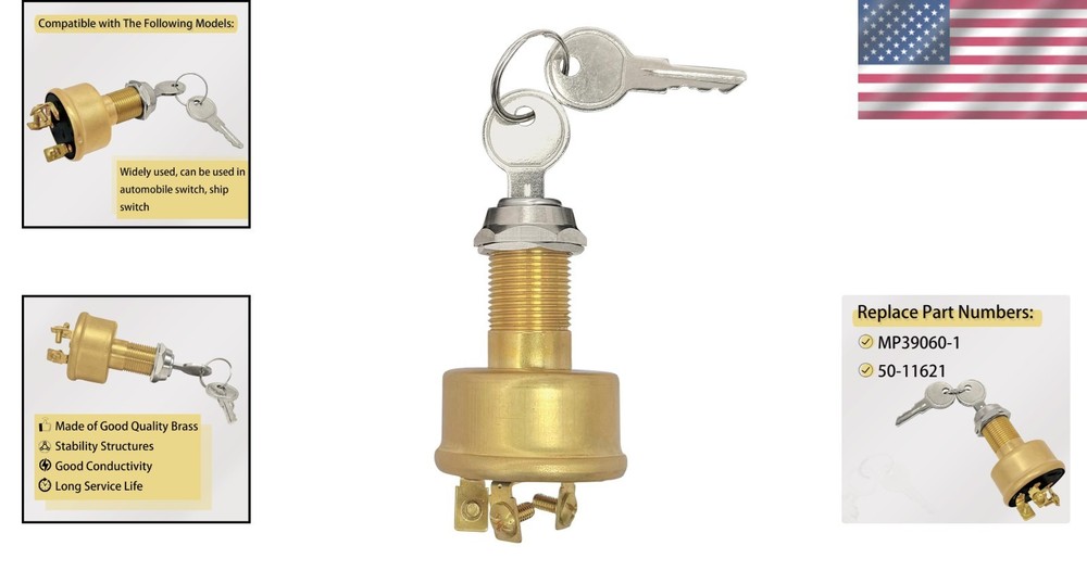 Durable Brass Marine Ignition Switch 3-Position for Secure Operation MP39060-1