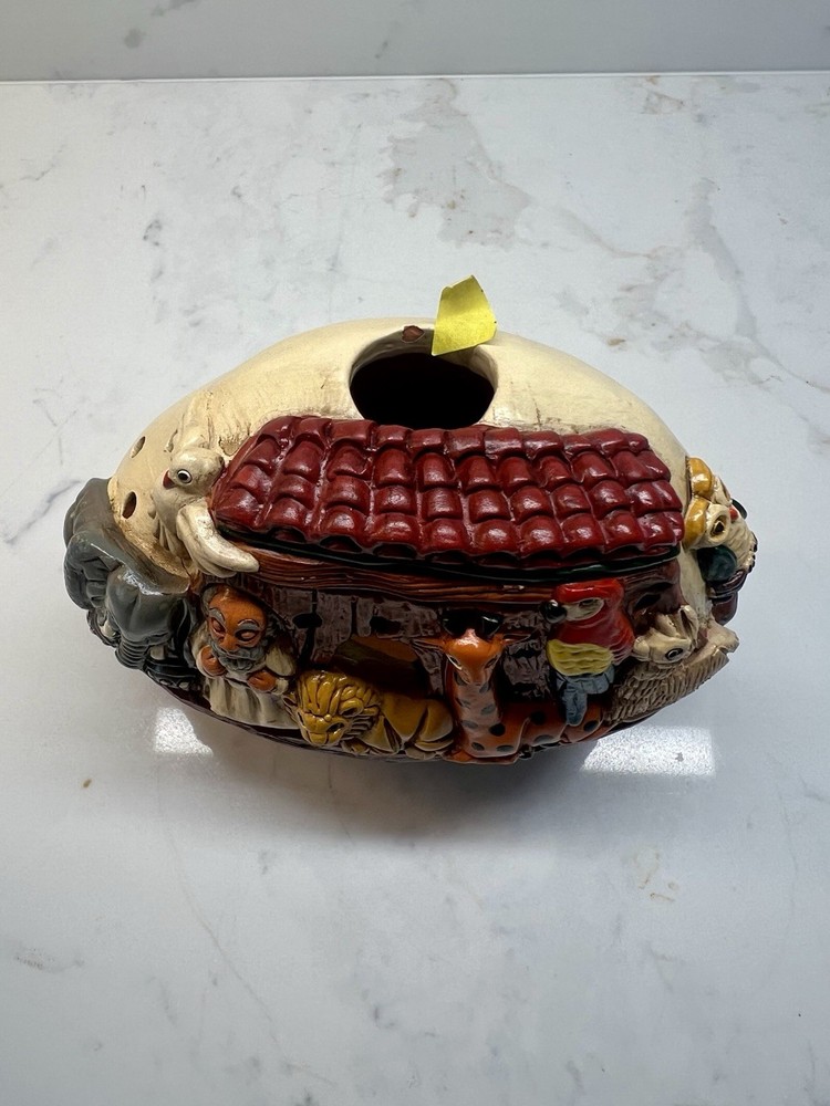 VINTAGE: 5.5" Authentic PERUVIAN Handmade Clay Pottery - Noah Ark Votive