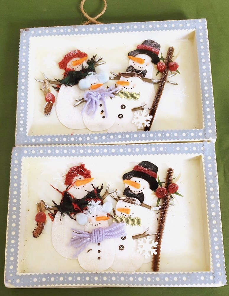 2pc Set Older 5x8 Felt Snowmen Wall Hangings