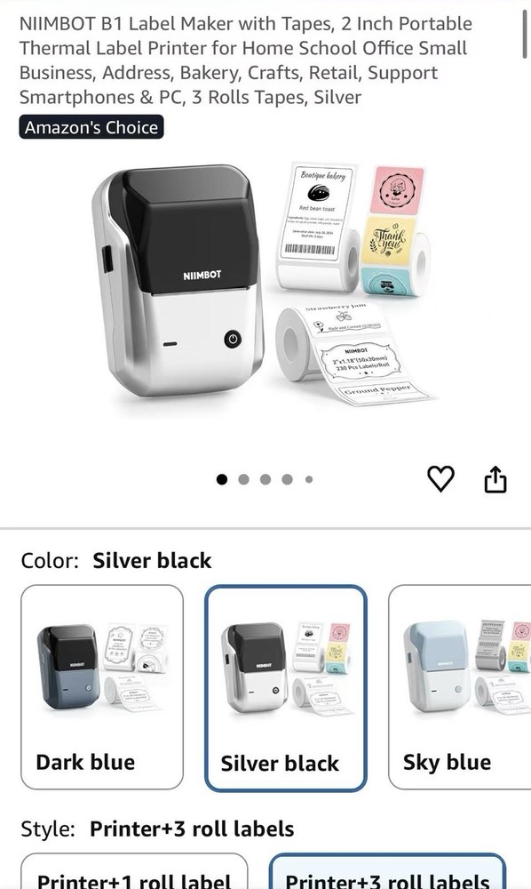 NIIMBOT B1 2" Thermal Label Maker Printer Silver