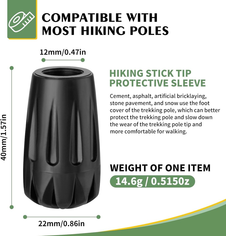 Durable Replacement Rubber Tips for Trekking Poles - Universal Black