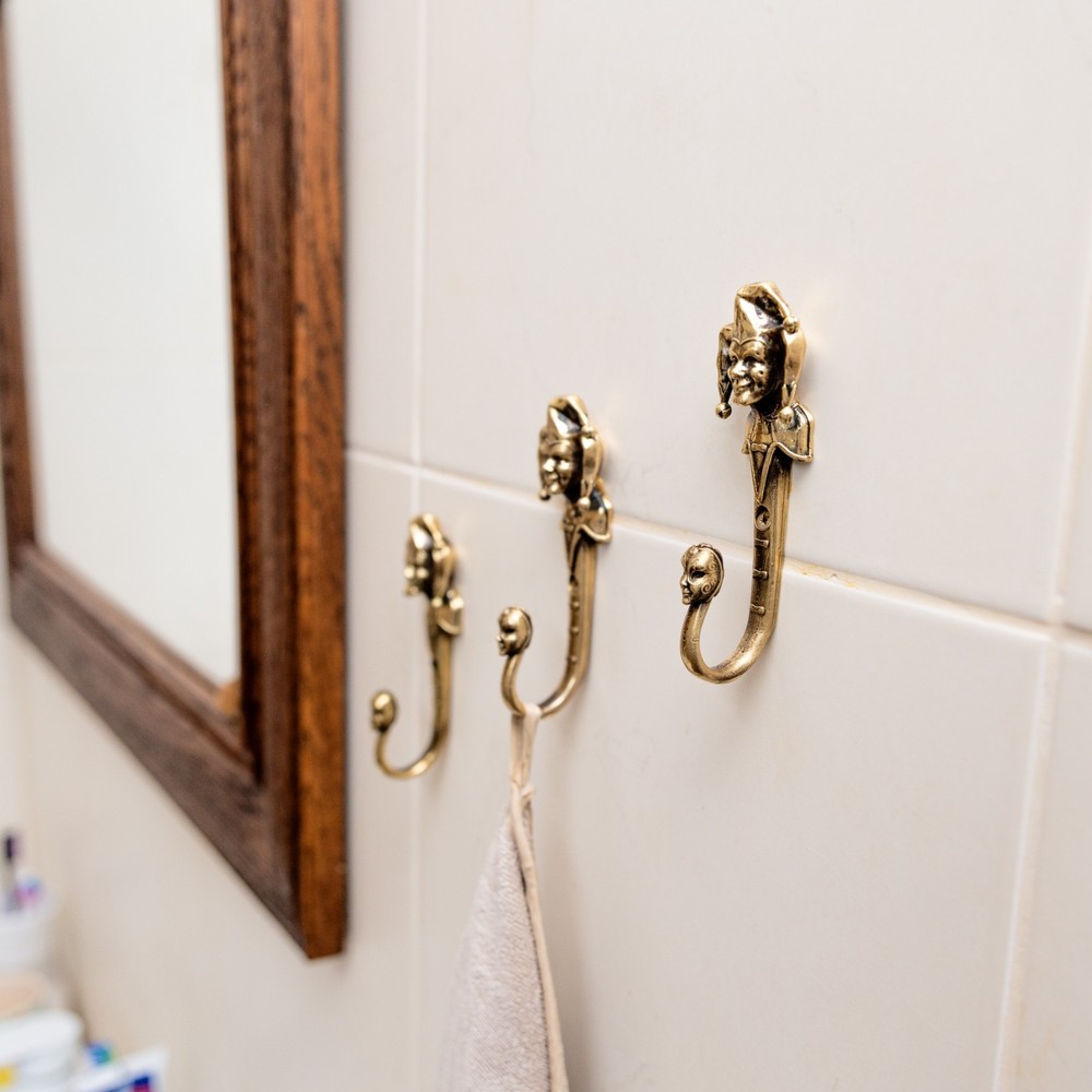 Brass Jester Wall Hook – Handmade Joker Hook, Medieval Solid Brass Decor