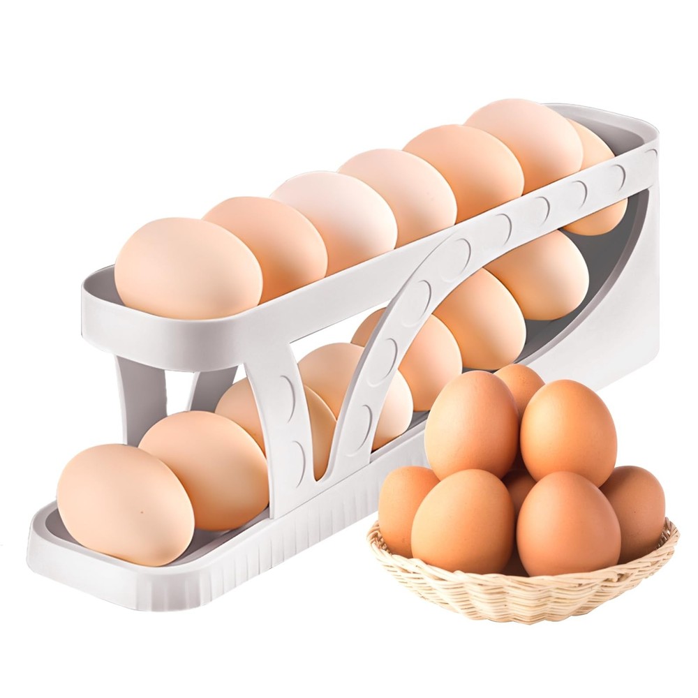 Egg DispenserAutomatic Rolling Egg Tray Organizer,2Tiers,Holds 15 Eggs Simult...