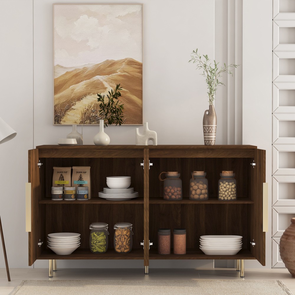 Modern Fluted Sideboard Credenza with Adjustable Storage Shelves