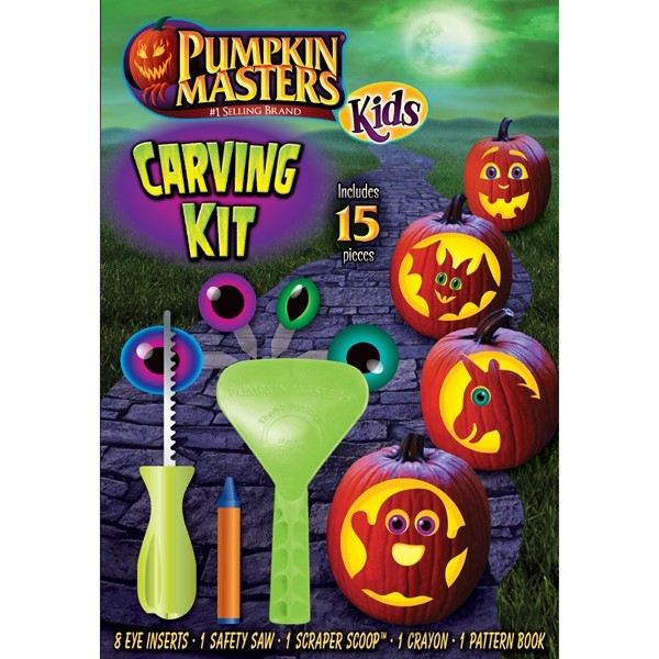 Pumpkin Masters Kids Carving Kit,  Includes 8 eye inserts, 4 die cut patterns,