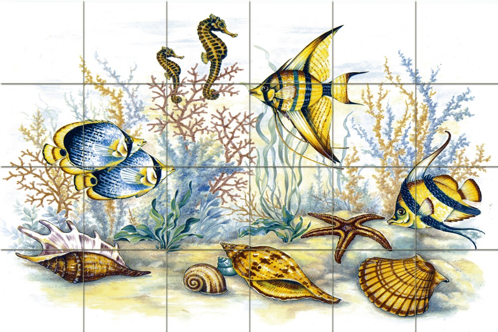 36 x 24 Art Under the Sea  Ceramic Mural Backsplash Bath Tile